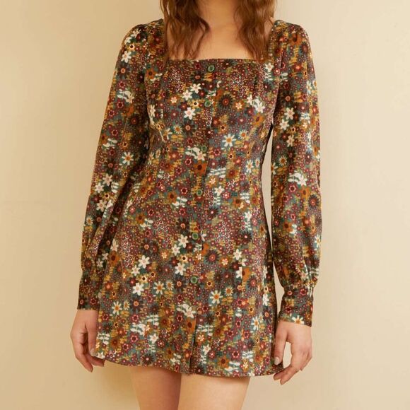 Cider Button Up Floral Dress Womens Size 3XL Puff Sleeves Flower Power 70s Retro - Picture 4 of 8